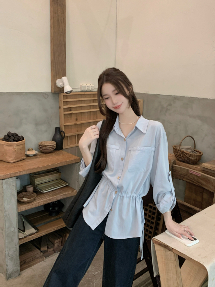 Autumn Korean style shirt drawstring tops for women