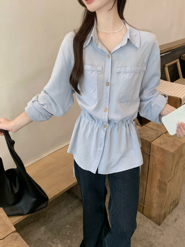 Autumn Korean style shirt drawstring tops for women