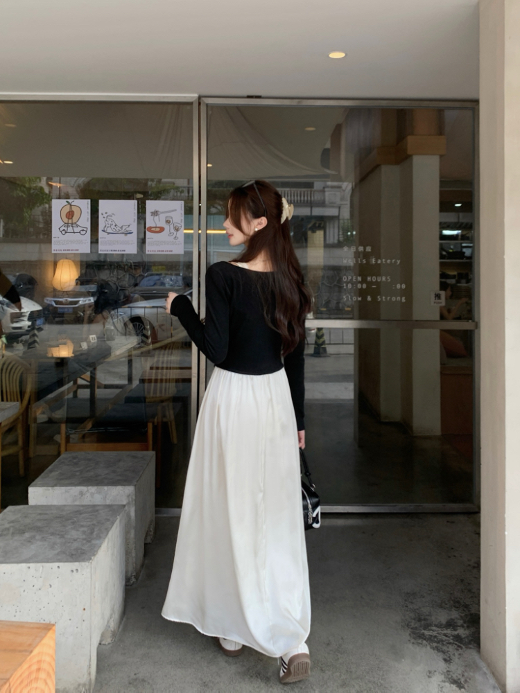 Pseudo-two tender long dress long sleeve dress for women