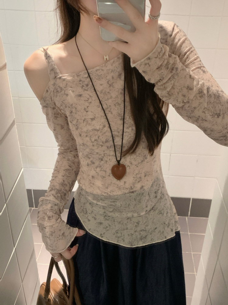 Retro blooming small shirt wood ear tops for women