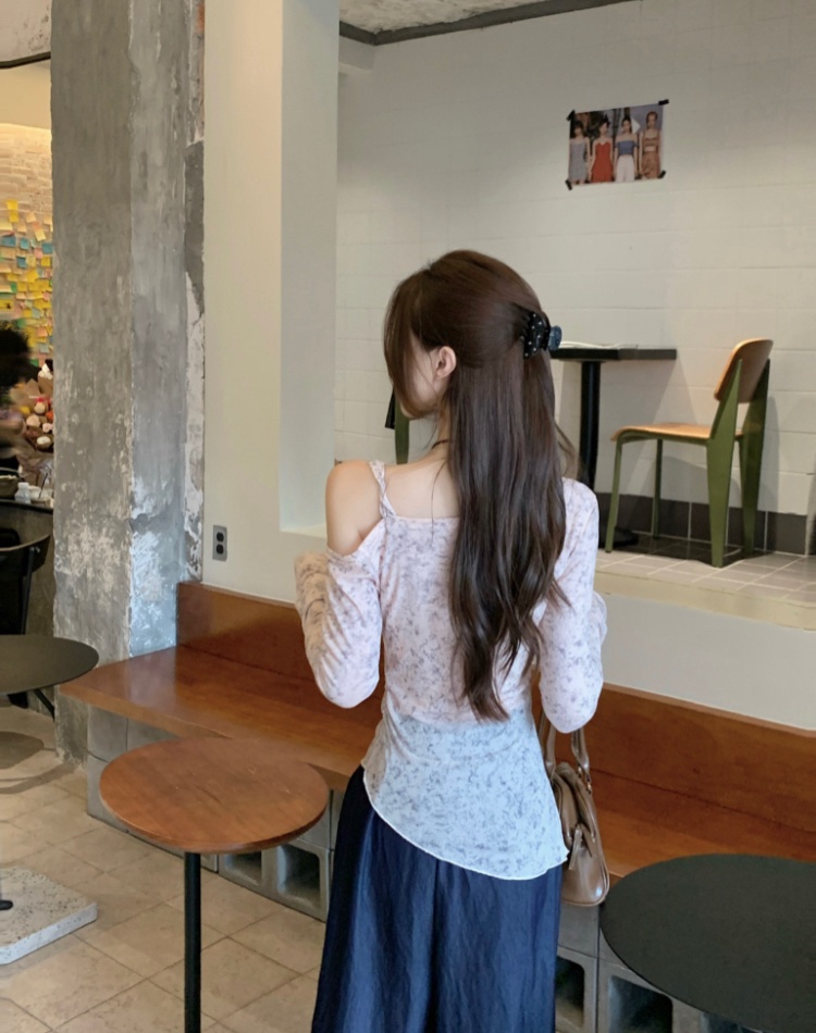 Retro blooming small shirt wood ear tops for women