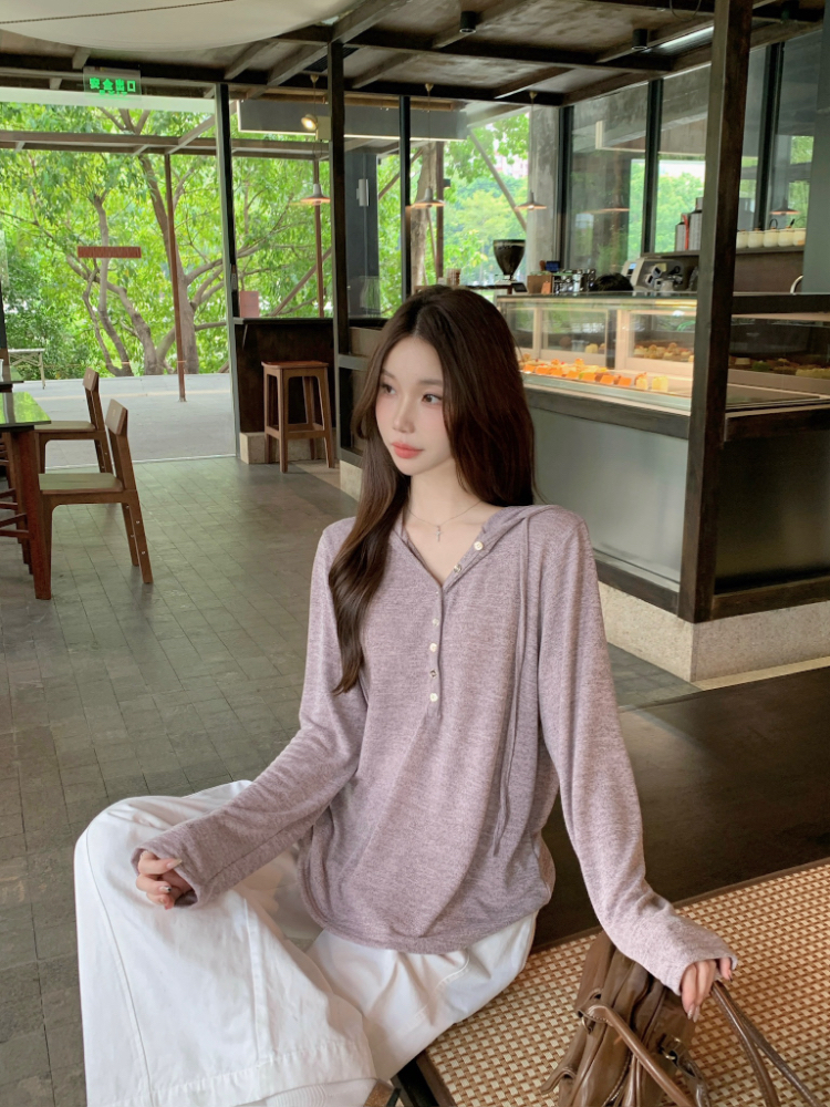 All-match Korean style autumn tops simple loose T-shirt