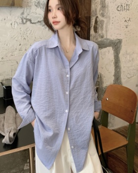 Minimalist all-match long sleeve white shirt for women