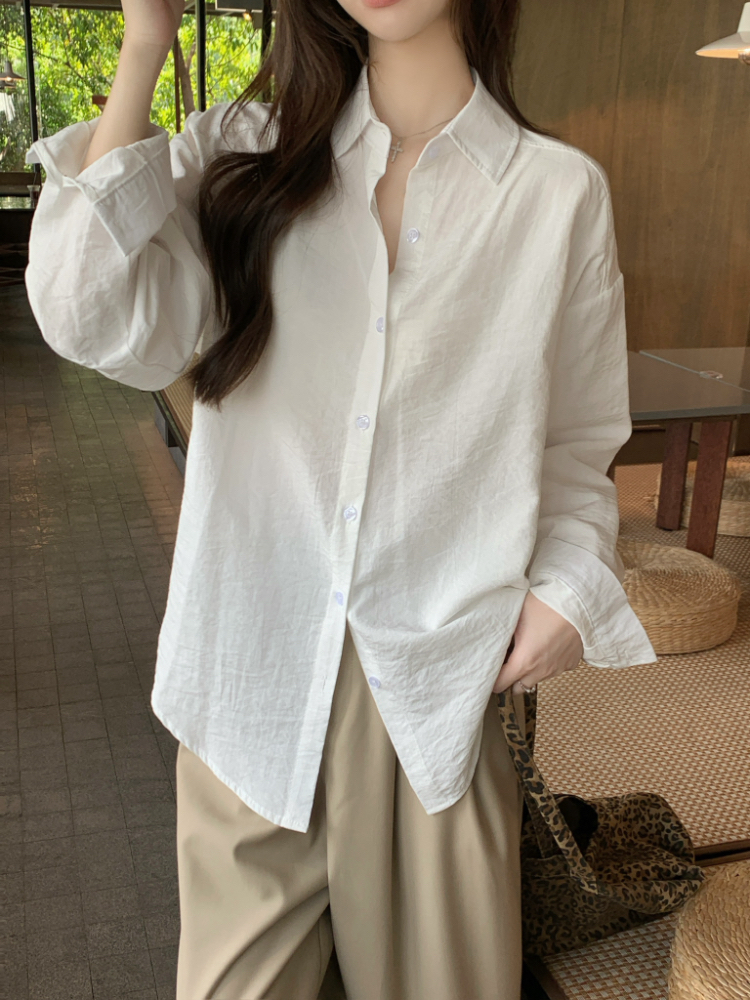 Minimalist all-match long sleeve white shirt for women