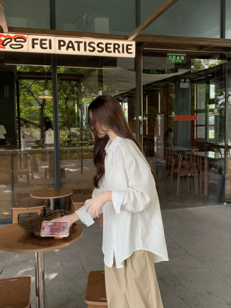 Minimalist all-match long sleeve white shirt for women
