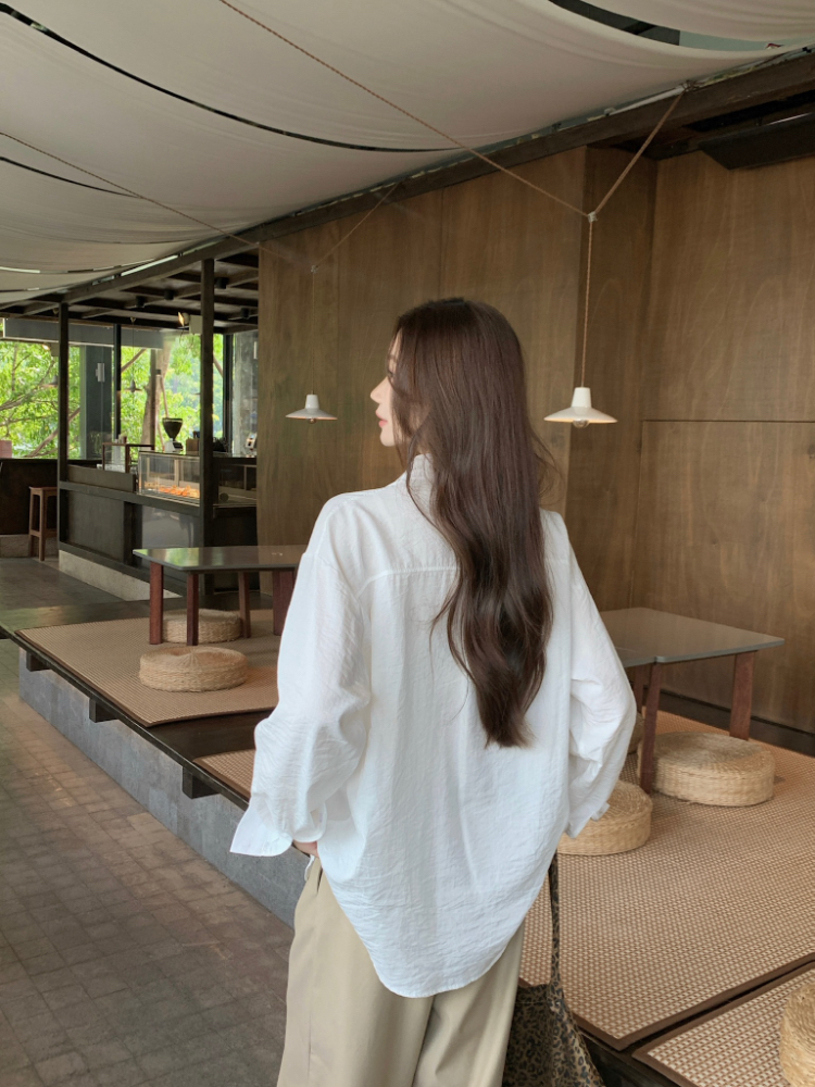 Minimalist all-match long sleeve white shirt for women