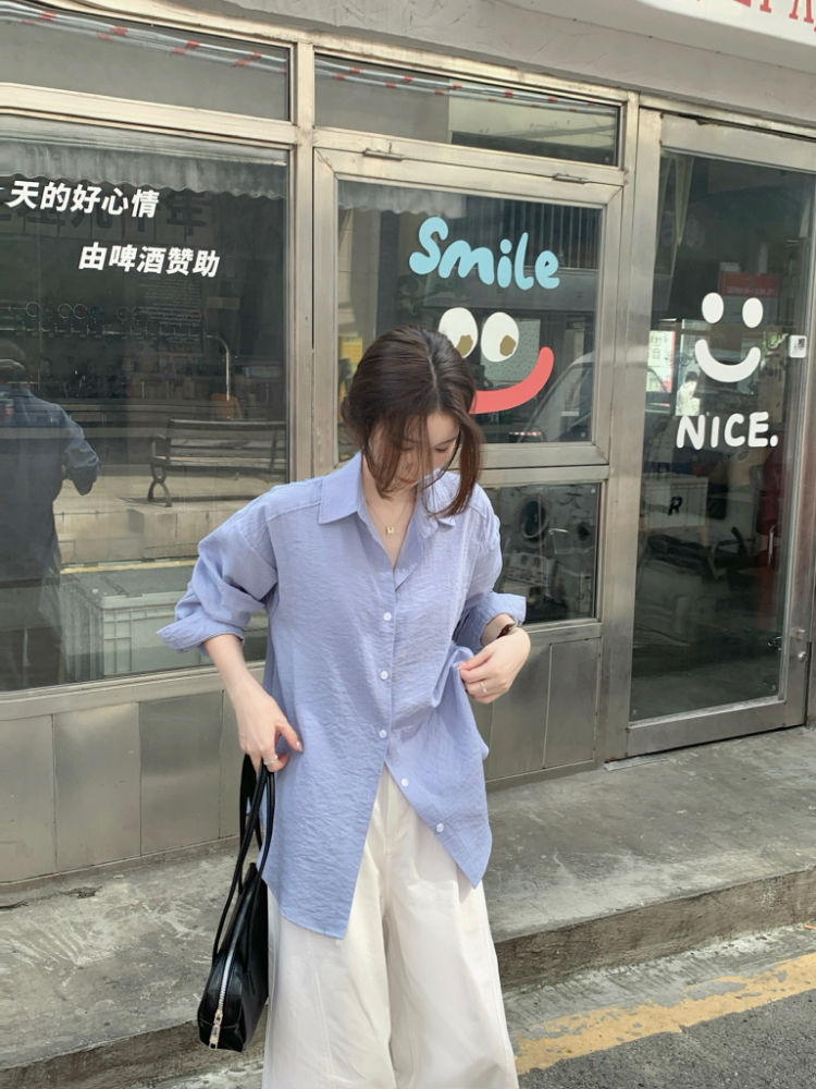 Minimalist all-match long sleeve white shirt for women