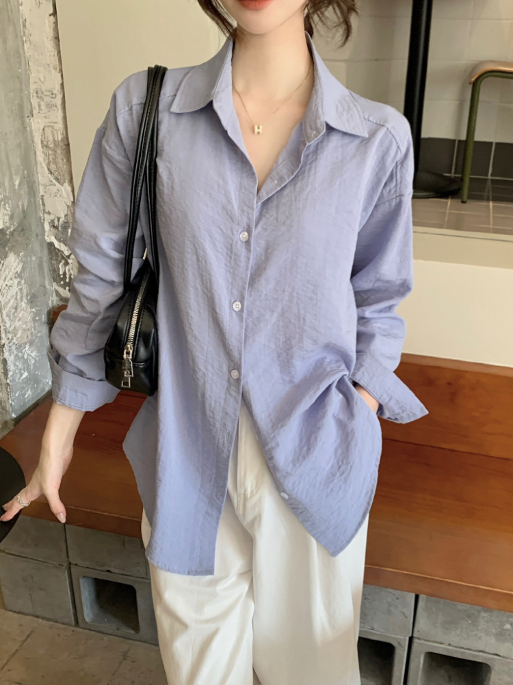 Minimalist all-match long sleeve white shirt for women