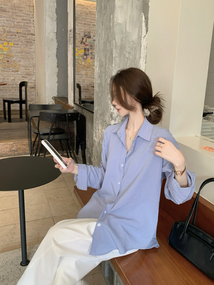 Minimalist all-match long sleeve white shirt for women