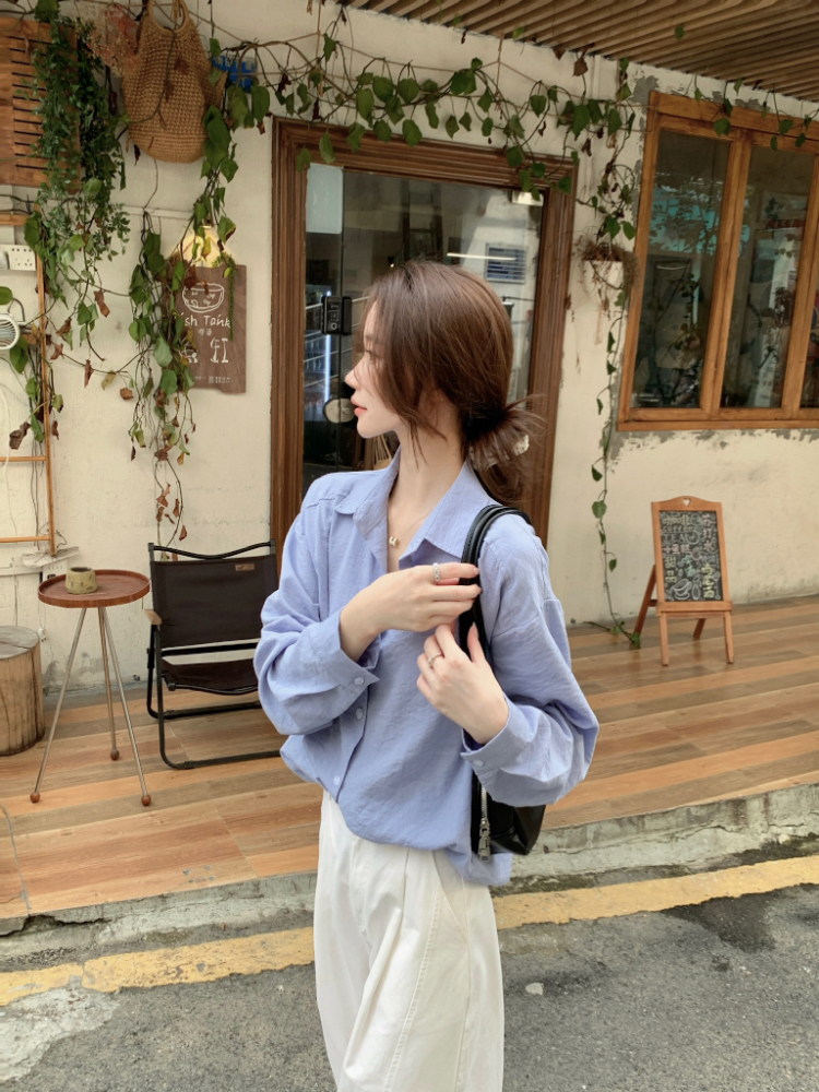 Minimalist all-match long sleeve white shirt for women