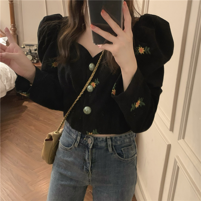 France style corduroy tops unique shirt