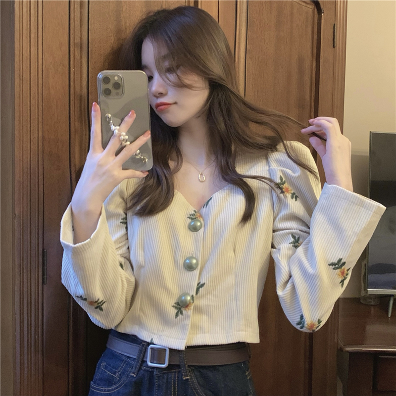 France style corduroy tops unique shirt