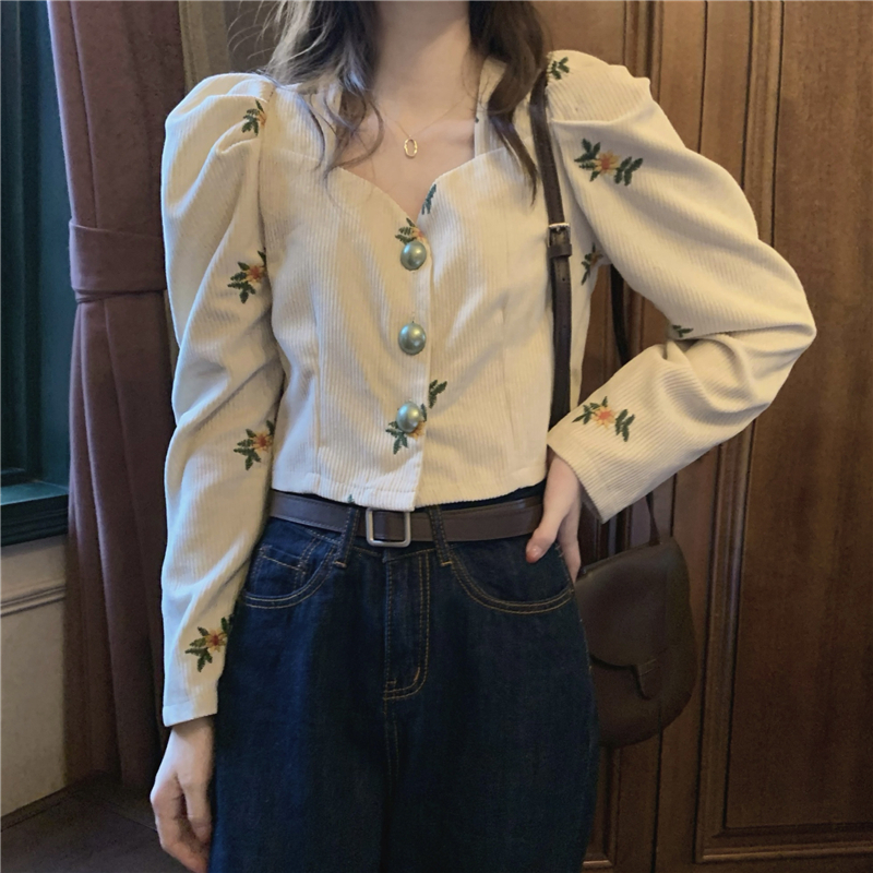 France style corduroy tops unique shirt