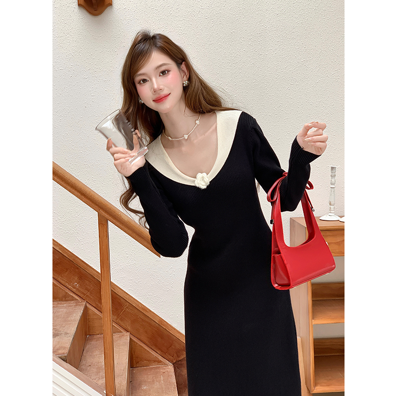Autumn and winter long sleeve elegant France style bottoming dress