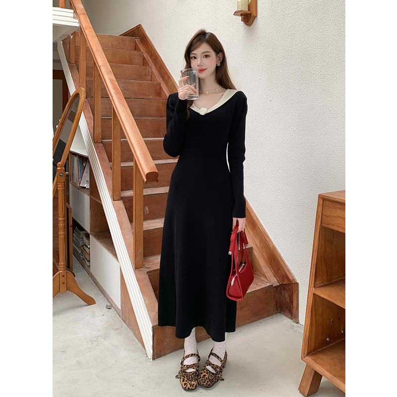 Autumn and winter long sleeve elegant France style bottoming dress