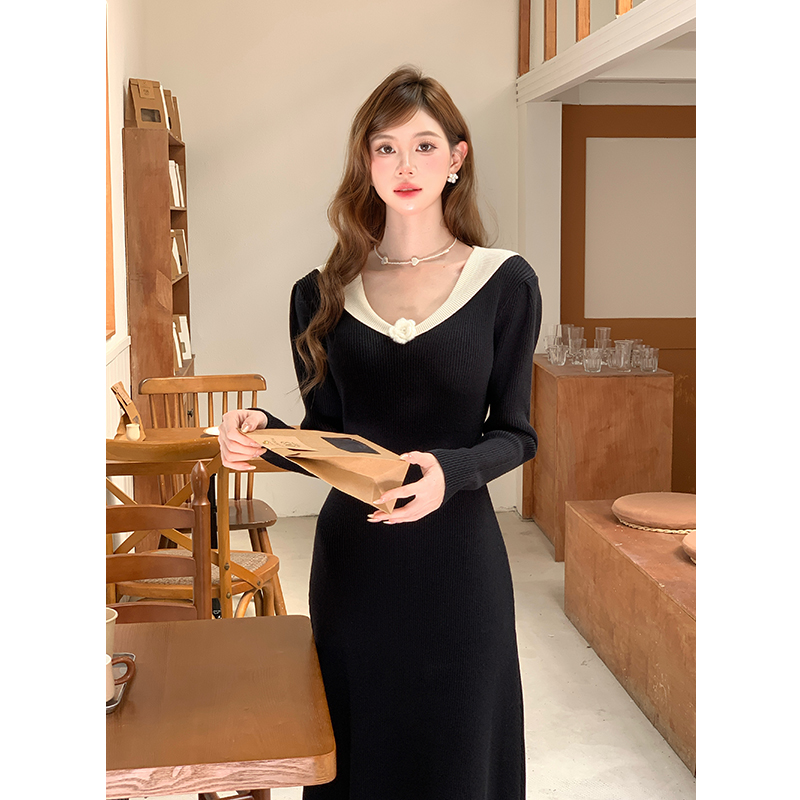 Autumn and winter long sleeve elegant France style bottoming dress