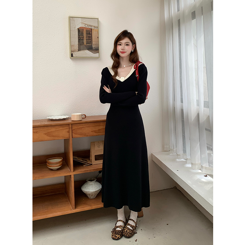 Autumn and winter long sleeve elegant France style bottoming dress