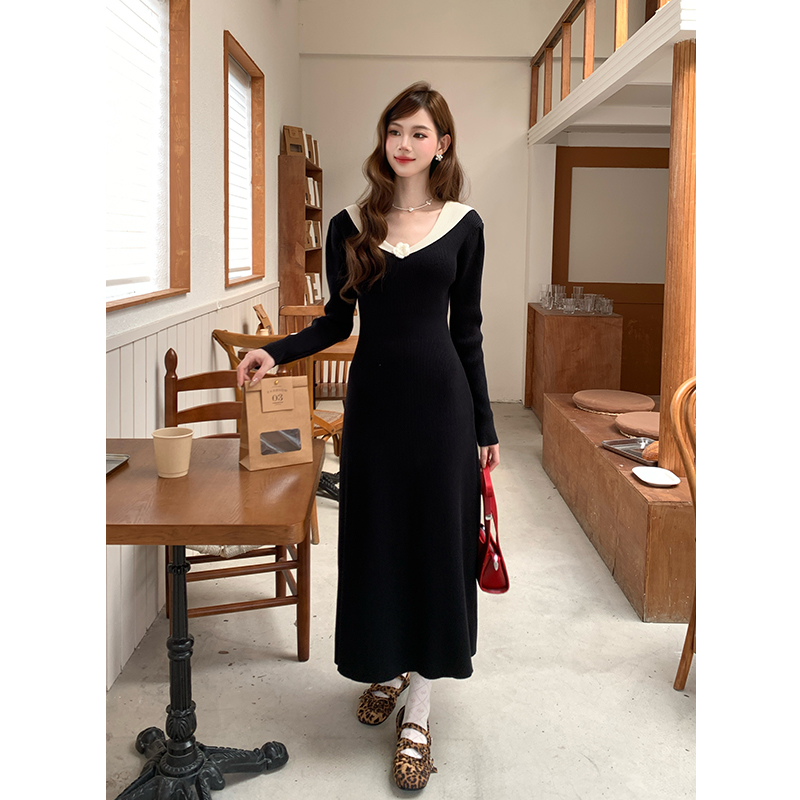 Autumn and winter long sleeve elegant France style bottoming dress