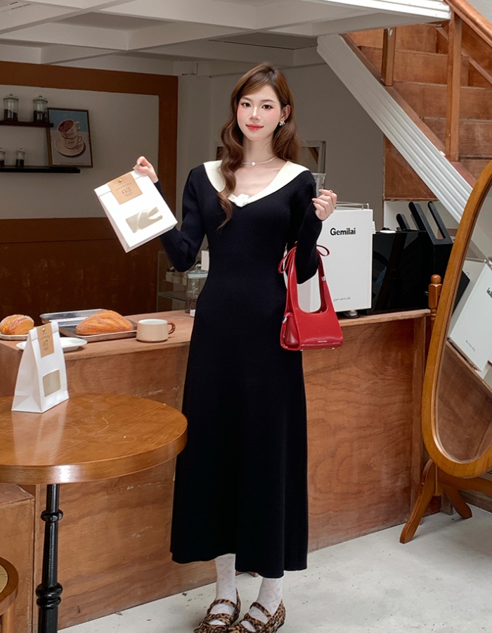 Autumn and winter long sleeve elegant France style bottoming dress