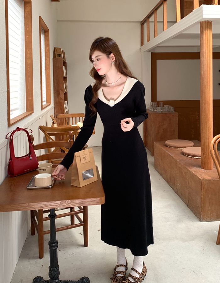 Autumn and winter long sleeve elegant France style bottoming dress