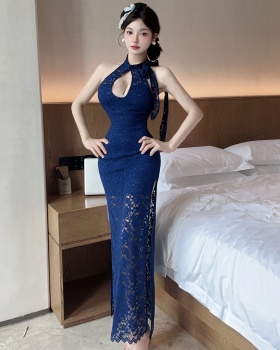 Bottoming low-cut lace long sexy bandage sleeveless dress
