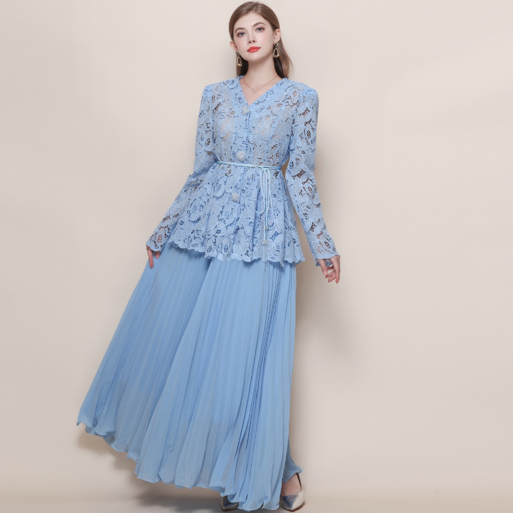 Slim sling shirt inside the ride skirt 3pcs set for women