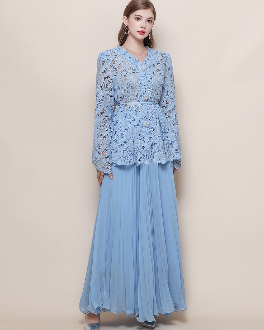 Slim sling shirt inside the ride skirt 3pcs set for women