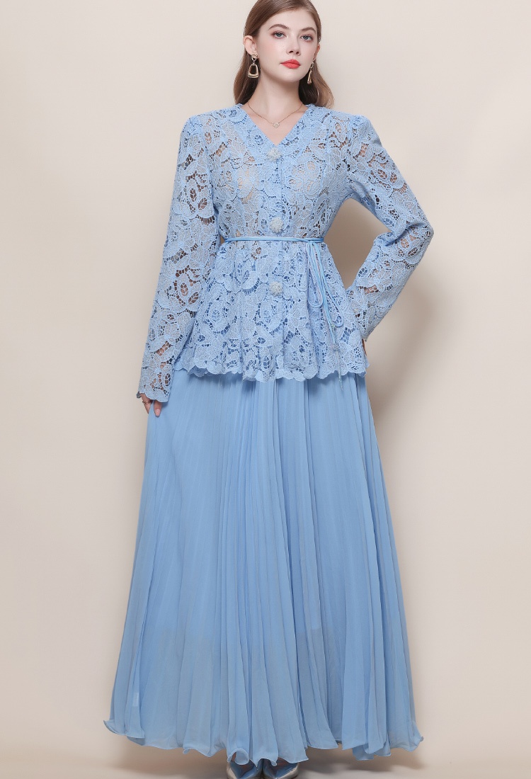 Slim sling shirt inside the ride skirt 3pcs set for women