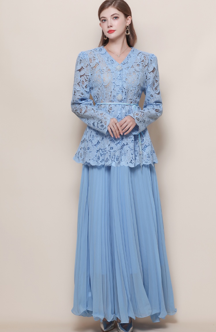 Slim sling shirt inside the ride skirt 3pcs set for women