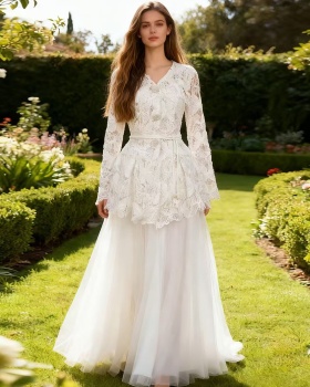 Inside the ride lace shirt V-neck skirt 3pcs set for women