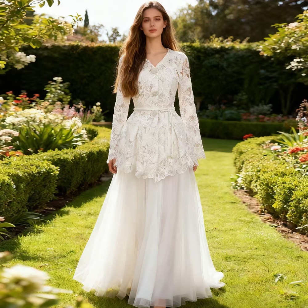 Inside the ride lace shirt V-neck skirt 3pcs set for women