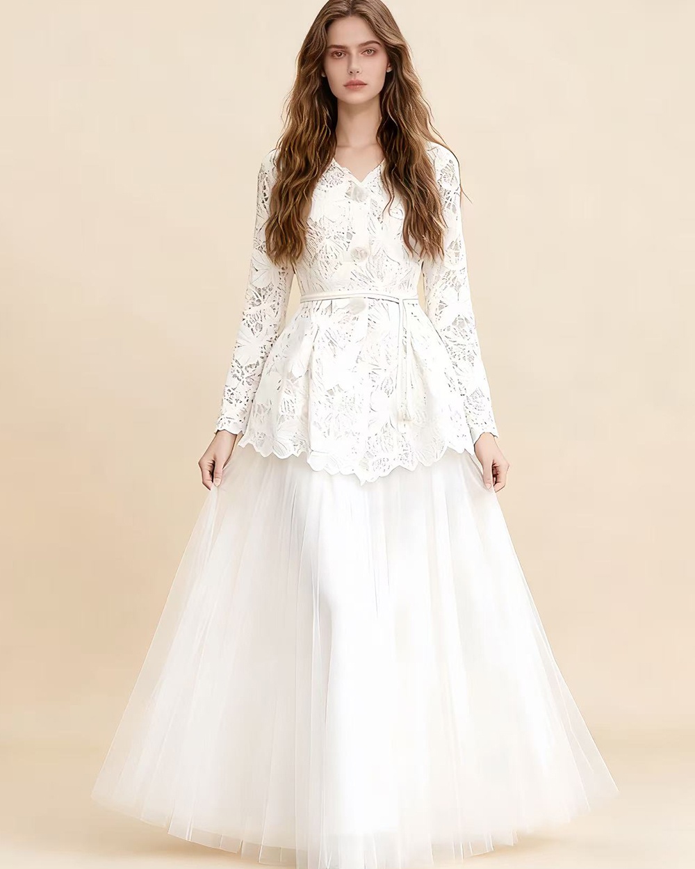 Inside the ride lace shirt V-neck skirt 3pcs set for women