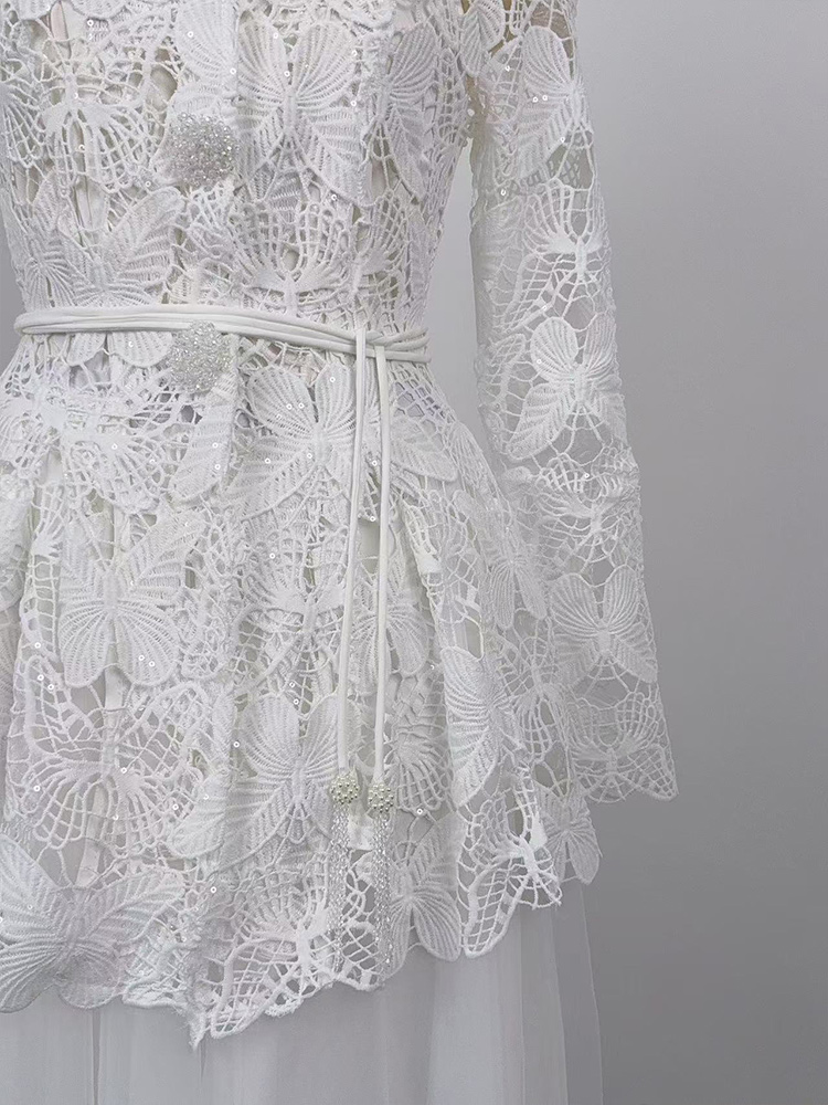 Inside the ride lace shirt V-neck skirt 3pcs set for women