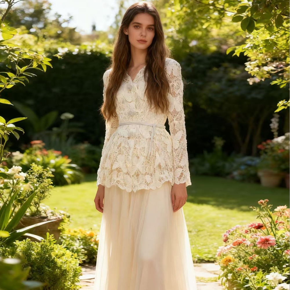 V-neck shirt long sleeve skirt 3pcs set for women