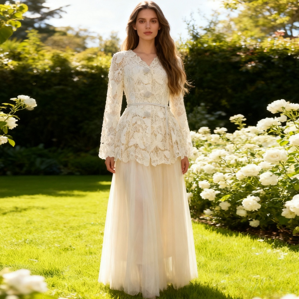 V-neck shirt long sleeve skirt 3pcs set for women