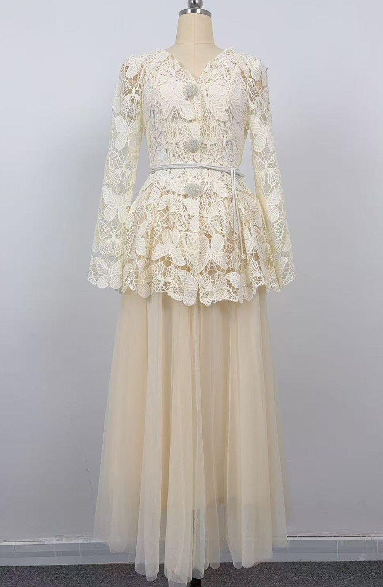 V-neck shirt long sleeve skirt 3pcs set for women