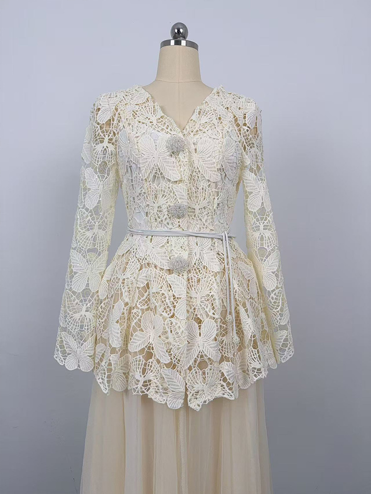 V-neck shirt long sleeve skirt 3pcs set for women