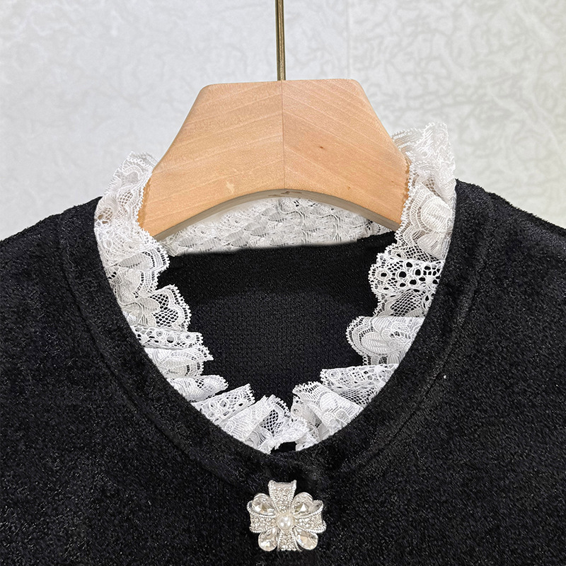 Velvet knitted elegant short sleeve temperament long dress