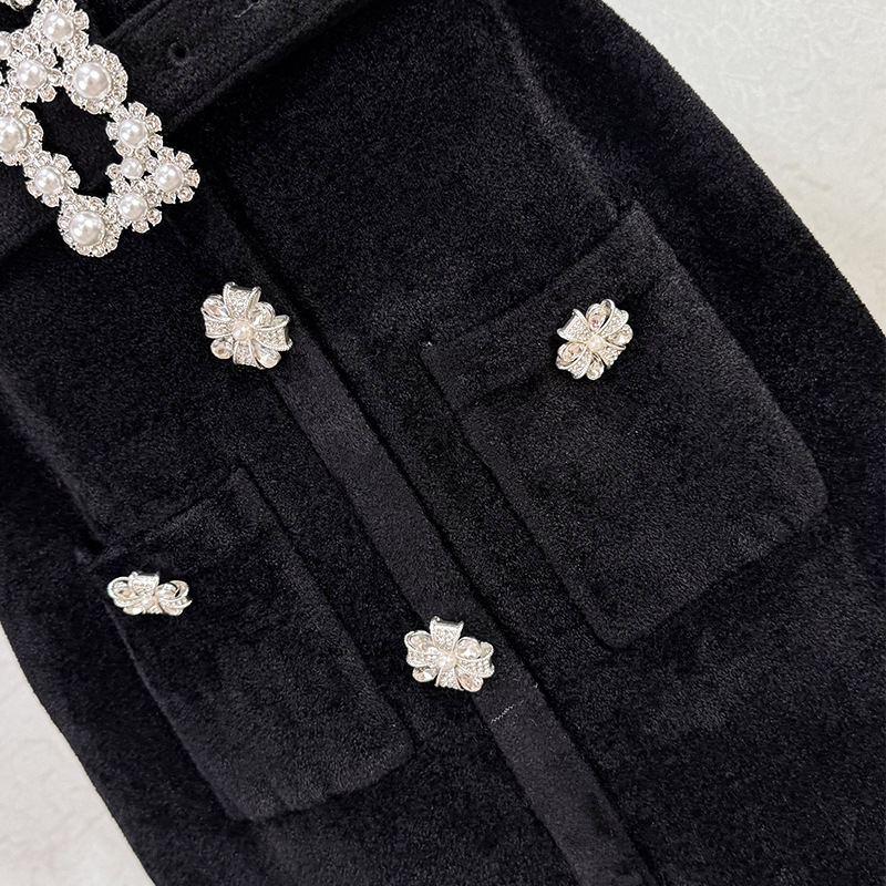 Velvet knitted elegant short sleeve temperament long dress