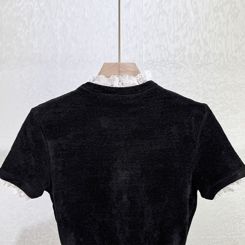 Velvet knitted elegant short sleeve temperament long dress