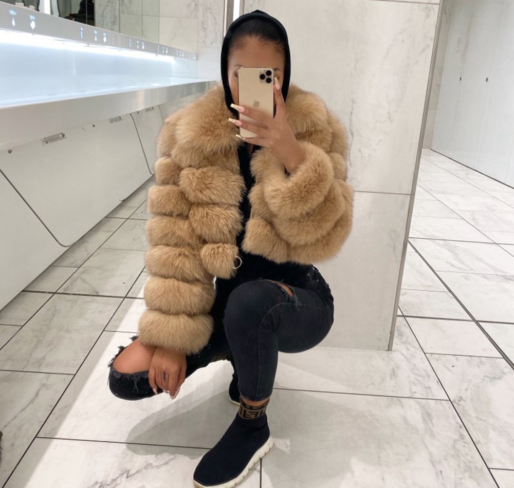 Short coat imitation of fox fur fur coat for women