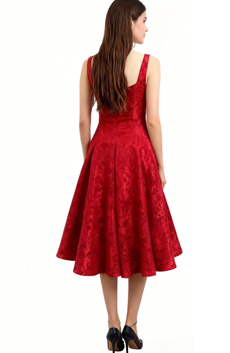 Elegant sling slim pinched waist jacquard dress for women