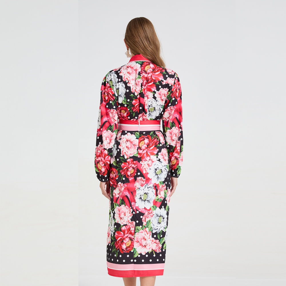 Big flower bandage skirt polka dot shirt 2pcs set