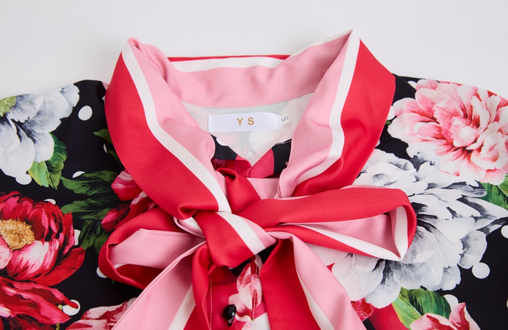 Big flower bandage skirt polka dot shirt 2pcs set