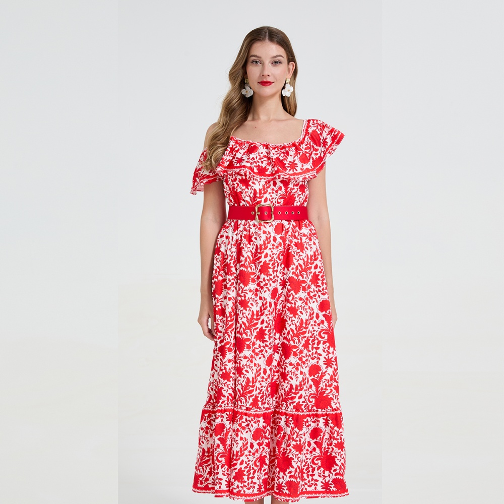 Sling pinched waist slim big skirt long dress