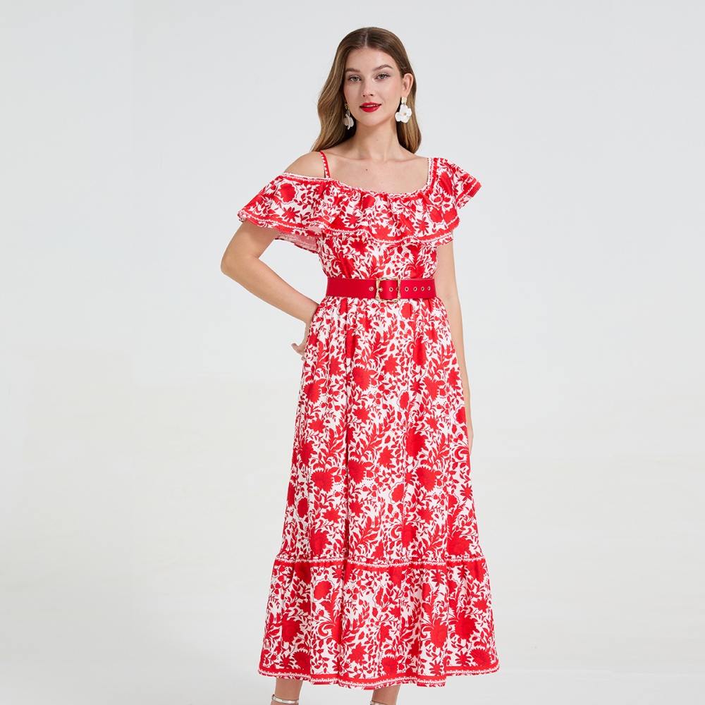 Sling pinched waist slim big skirt long dress