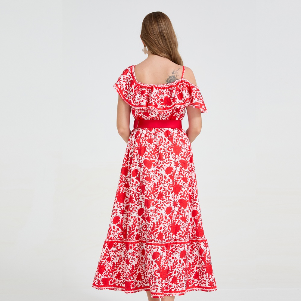 Sling pinched waist slim big skirt long dress