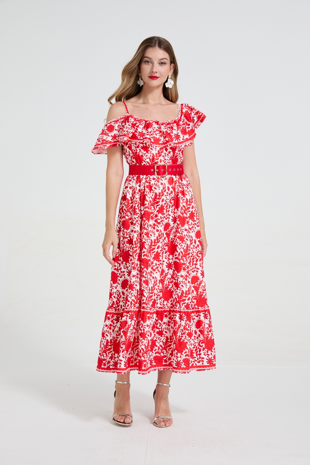 Sling pinched waist slim big skirt long dress