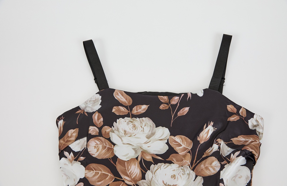 White printing rose big skirt temperament long dress