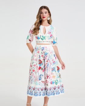 Fashion bandage tops hollow skirt 2pcs set